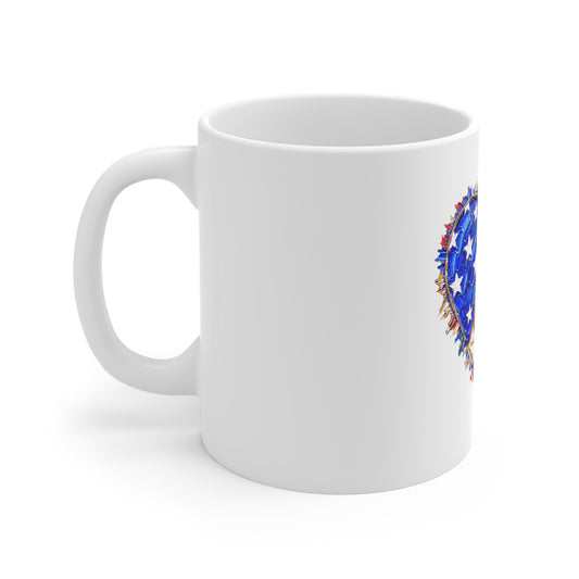 American Flag Heart Mug — Patriotic 11oz Coffee Cup