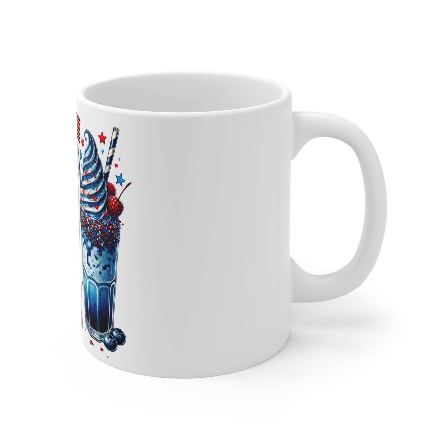Patriotic Milkshake Trio Coffee Mug – Red White Blue Dessert Mug – 4th of July Americana Drink Cup – Vintage Diner Style Trio Mug 11oz Mug - Patriotic Red White & Blue Ice Cream Milkshake Design, 4th...