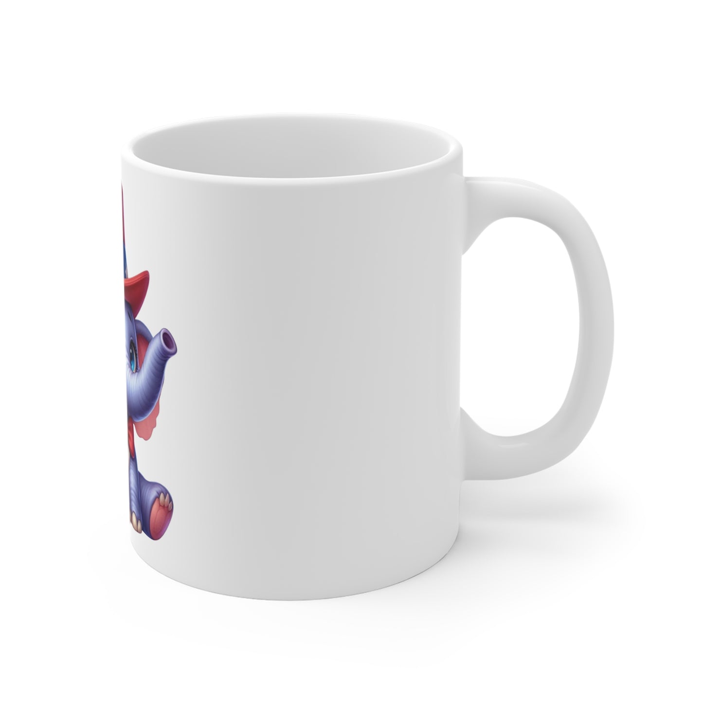 Cute Patriotic Elephant Coffee Mug – Baby Elephant Uncle Sam Hat Mug – Kawaii USA Animal Mug – Red White Blue Gift Cup 11oz
