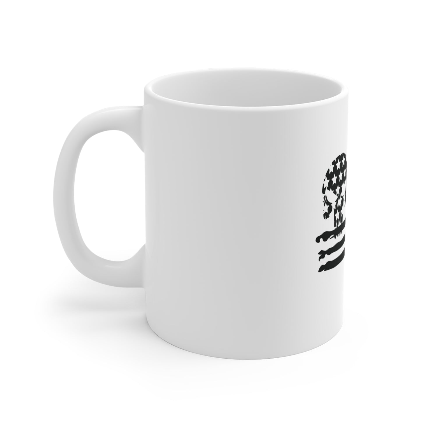 Stealth American Flag Skull Mug – Blacked Out Patriotic Skull Coffee Mug – Tactical USA Flag Cup – Subtle Distressed Flag  11oz