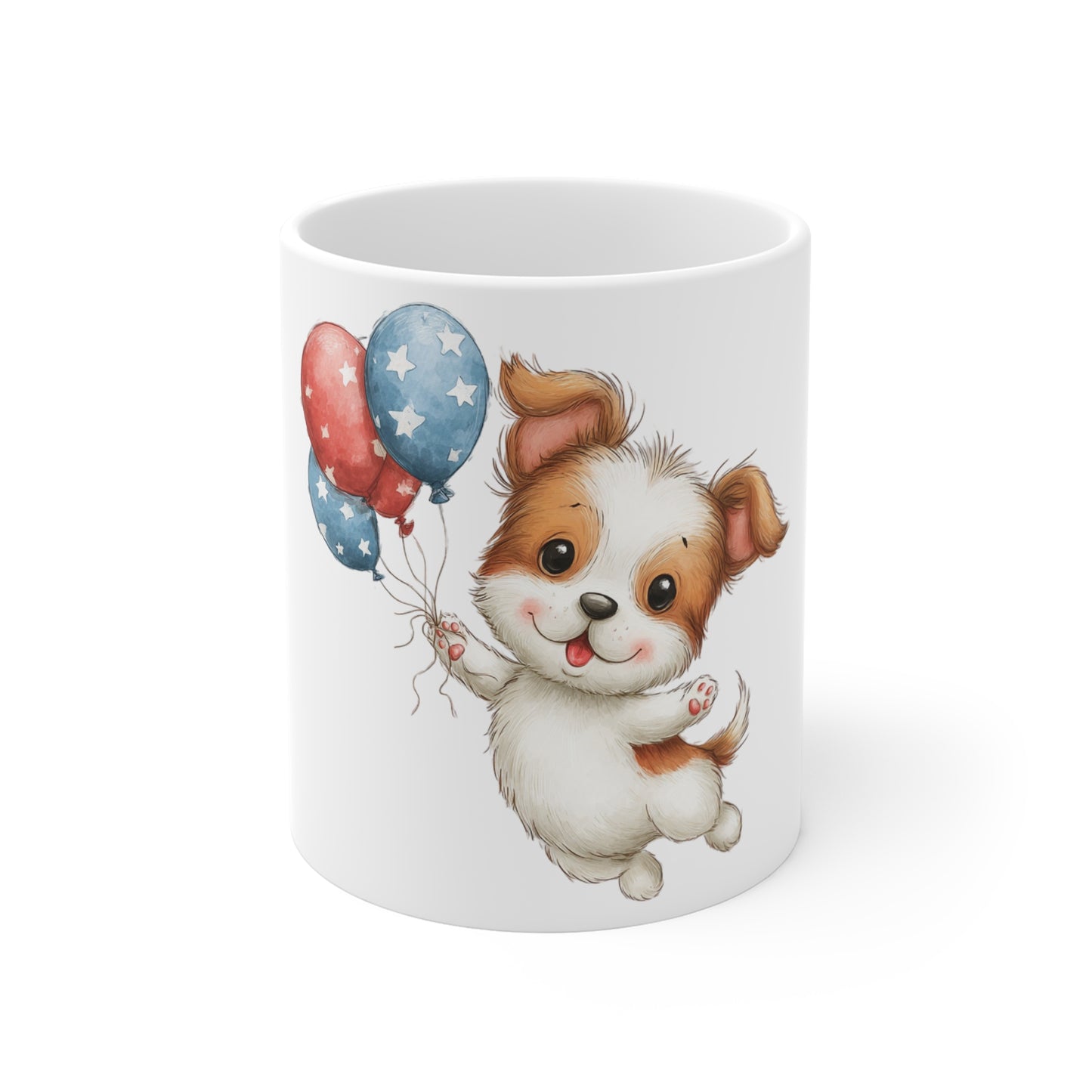 Cute Patriotic Puppy Balloon Coffee Mug – 4th of July Dog Mug – Americana Puppy Floating Balloons Cup – Red White Blue Pet Lover Gift Cute Puppy with Patriotic Balloons Mug — 11oz Ceramic Coffee Cup...