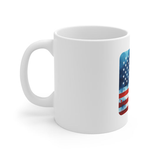 Watercolor American Flag Coffee Mug – Artistic USA Flag Mug – Red White Blue Paint Splash Cup – Patriotic Art Mug Mug 11oz