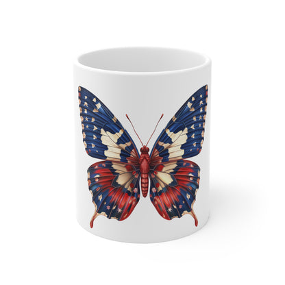 Festive Patriotic Butterfly Mug – Stars & Fireworks Americana Coffee Mug – Red White Blue Celebration Cup – USA Gift Mug Mug 11oz