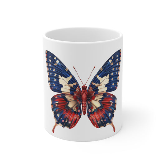 Festive Patriotic Butterfly Mug – Stars & Fireworks Americana Coffee Mug – Red White Blue Celebration Cup – USA Gift Mug Mug 11oz