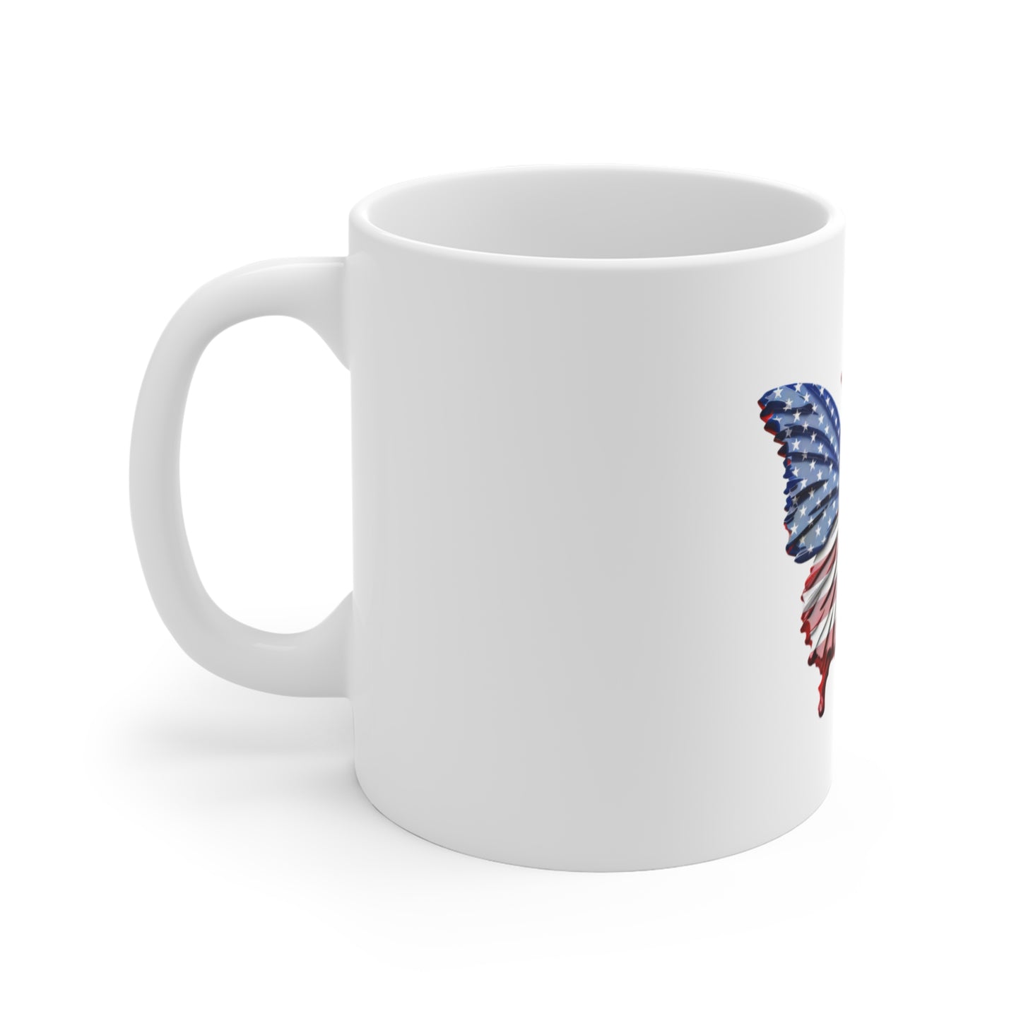 American Flag Butterfly Coffee Mug – Bold Patriotic Butterfly Mug – Red White Blue USA Wing Design – Striking Americana Gift Mug 11oz