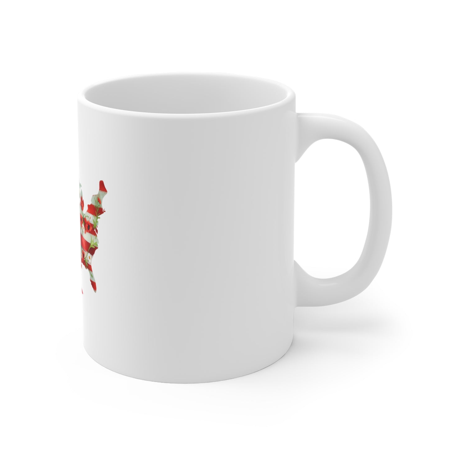 Patriotic USA Map Floral Mug — American Flag with Red Bow Coffee Cup (11oz)