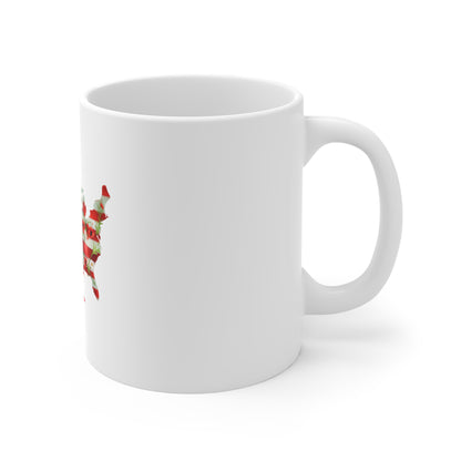 Patriotic USA Map Floral Mug — American Flag with Red Bow Coffee Cup (11oz)