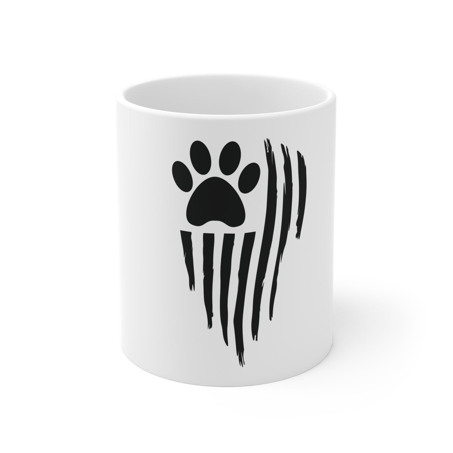Distressed American Flag Paw Print Coffee Mug – Grunge USA Dog Lover Mug – Patriotic Pet Paw Cup – Rustic Animal Lover Gift Mug 11oz