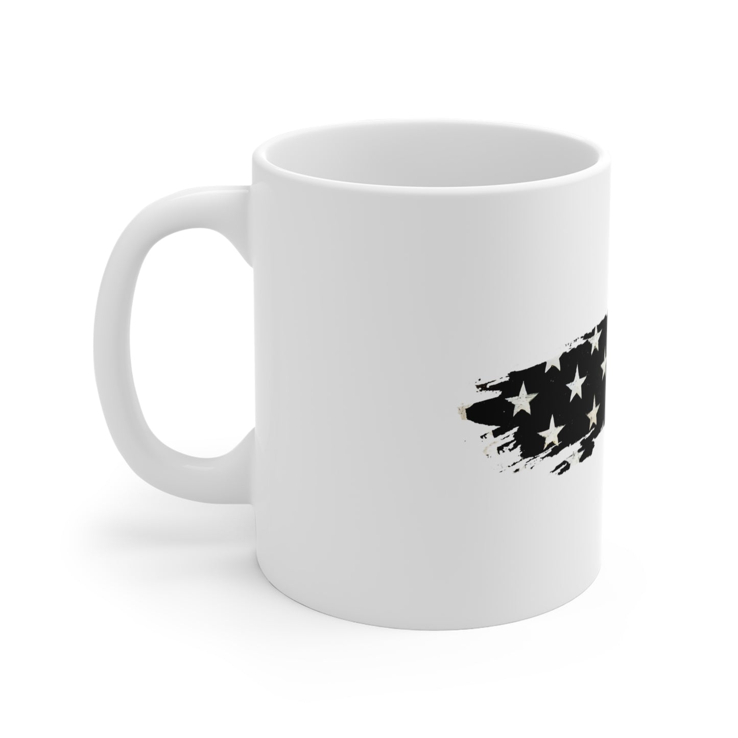 Black & White Distressed American Flag Mug – Gritty Patriotic Coffee Cup – Minimalist USA Flag Design Mug 11oz