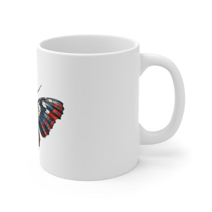 Dynamic Patriotic Butterfly Mug – Angled Red White Blue Wing Coffee Mug – Modern Americana Motion Art Cup – USA Gift Mug Mug 11oz