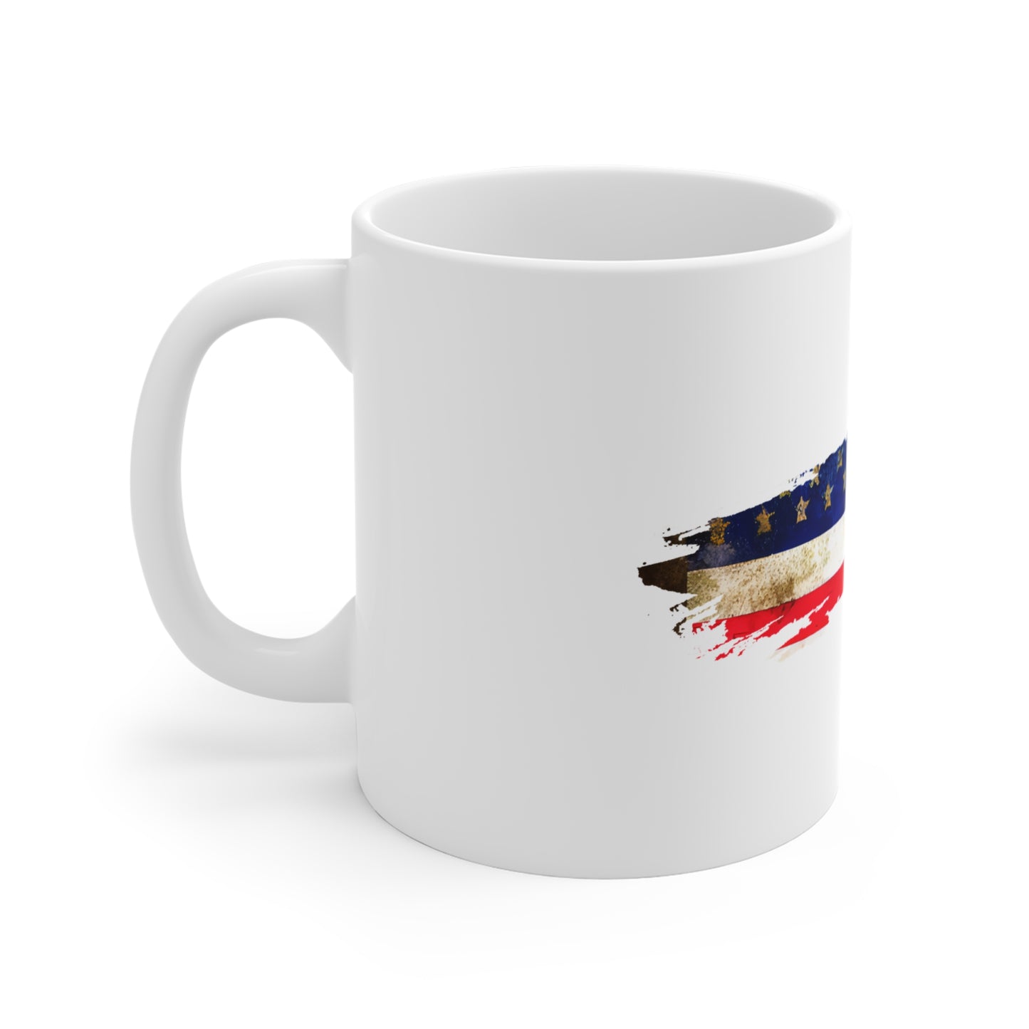 Distressed American Flag Brush Stroke Mug – Vintage USA Flag Coffee Cup – Rustic Patriotic Design Mug 11oz