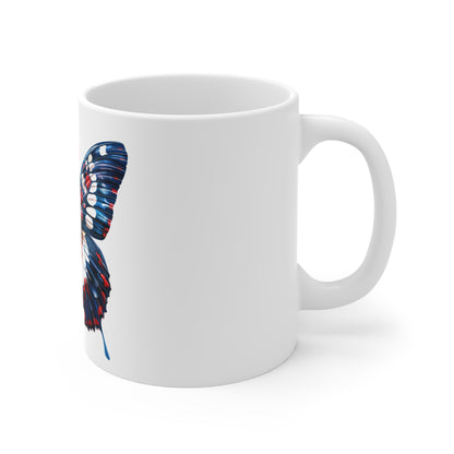 Patriotic Distressed Butterfly Mug – Red White Blue Worn Wing Butterfly Coffee Mug – Vintage Americana Art Cup – Unique USA Gift Mug Mug 11oz