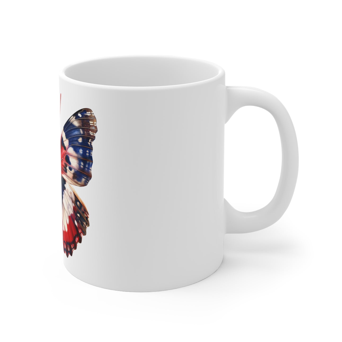 Classic Patriotic Butterfly Mug – Red White Blue Natural Wing Coffee Mug – Americana Art Cup – USA Gift Mug Mug 11oz