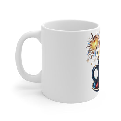 Patriotic Ice Cream Sundae Coffee Mug – 4th of July Dessert Mug – Americana Star Mug with Fireworks – Red White Blue Treat Cup Patriotic Dessert Mug – 11oz Americana Ice Cream & Fireworks Coffee Cup...