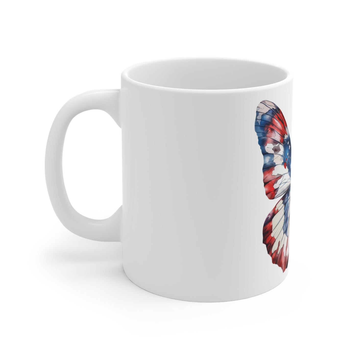 Patriotic Watercolor Butterfly Mug – Red White Blue Soft Wash Butterfly Coffee Mug – Americana Art Cup – Elegant USA Gift Mug Mug 11oz