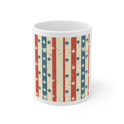 Vintage Star Stripe Coffee Mug – Distressed Americana Stars & Stripes Mug – Retro Patriotic Pattern Cup – Classic USA Flag Style Mug American Vintage Stars & Stripes Mug — Patriotic 11oz Coffee Cup...