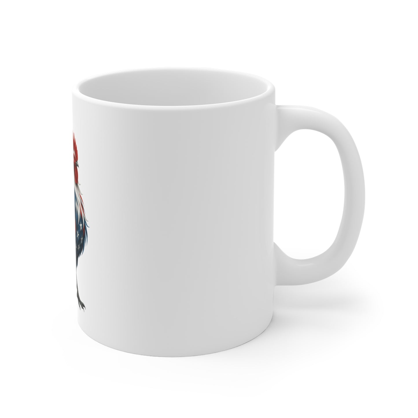 Patriotic Rooster Coffee Mug — American Flag Farmhouse 11oz