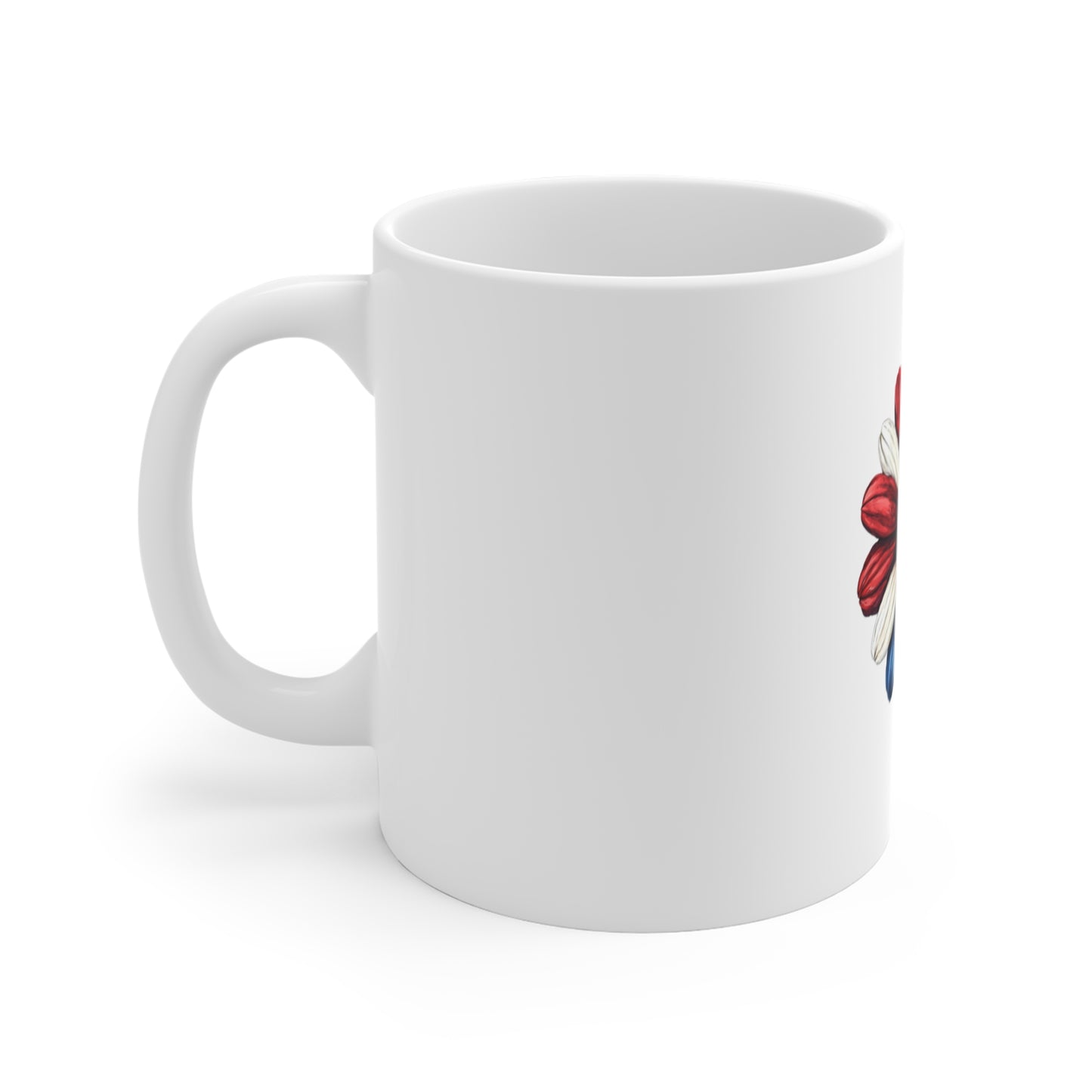 Patriotic Daisy Mug — Red White Blue Flower 11oz Coffee Cup
