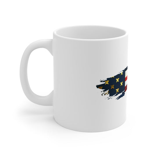 Patriotic Brush Stroke Mug – Modern USA Flag Coffee Cup – Minimal Red White Blue Accent Design Mug 11oz