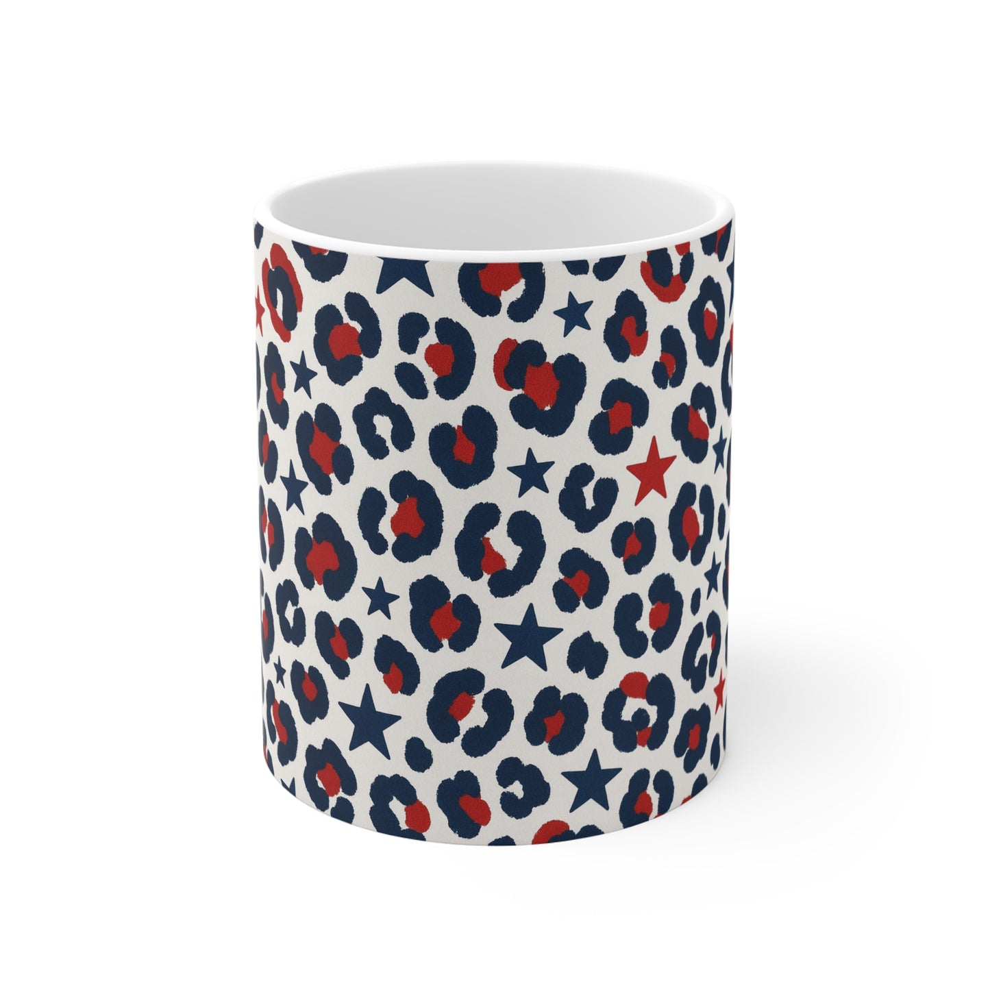 Patriotic Leopard Print Coffee Mug – Red White Blue Pattern Mug – Trendy USA Print Mug – Fun Americana Gift11oz