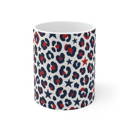 Patriotic Leopard Print Coffee Mug – Red White Blue Pattern Mug – Trendy USA Print Mug – Fun Americana Gift11oz