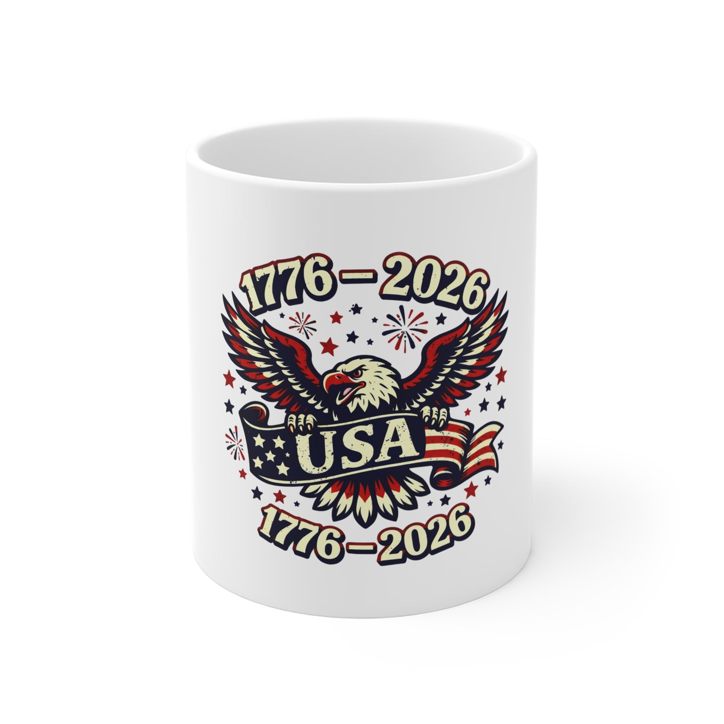 USA 1776–2026 Eagle Flag Anniversary Mug — Patriotic 11oz Coffee Cup for Independence Day & Veterans Day
