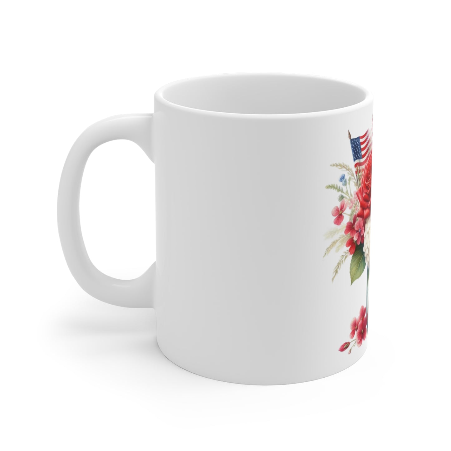 Patriotic Rose & Hydrangea Mason Jar Coffee Mug – Red White Blue Floral Mug – Americana Bouquet Cup – Elegant 4th of July Gift Mug Patriotic Floral Bouquet 11oz Mug – Red White Blue Rose & Hydrangea...