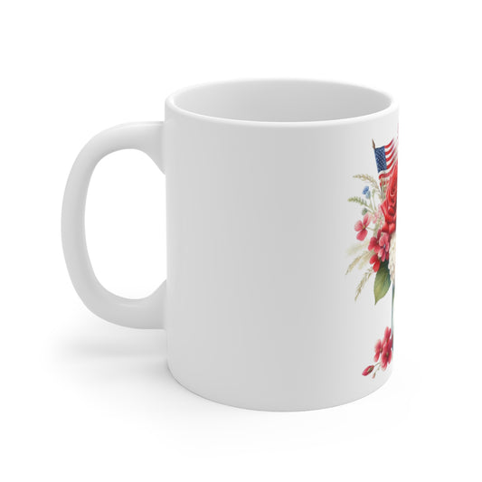 Patriotic Rose & Hydrangea Mason Jar Coffee Mug – Red White Blue Floral Mug – Americana Bouquet Cup – Elegant 4th of July Gift Mug Patriotic Floral Bouquet 11oz Mug – Red White Blue Rose & Hydrangea...
