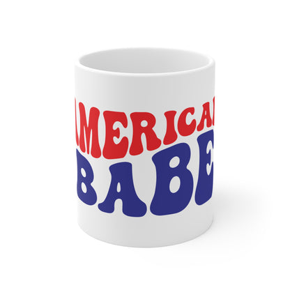 American Babe Patriotic Coffee Mug – Retro 4th of July Mug – Bold Americana Typography Cup – USA Pride Gift Mug Mug 11oz