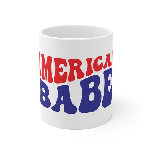 American Babe Patriotic Coffee Mug – Retro 4th of July Mug – Bold Americana Typography Cup – USA Pride Gift Mug Mug 11oz