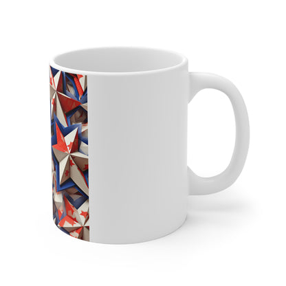 3D Patriotic Star Stack Coffee Mug – Layered Red White Blue Starburst Mug – Bold Americana Geometric Star Design – USA Stars Mug 11oz