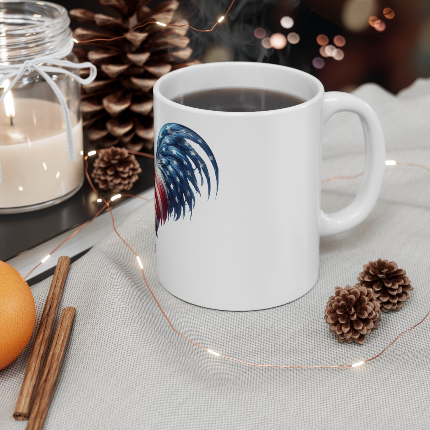Patriotic Rooster Coffee Mug – American Flag Chicken Mug – Red White Blue Rooster Cup – USA Farmhouse Gift Patriotic Rooster Mug — American Flag Farmhouse Coffee Cup (11oz)