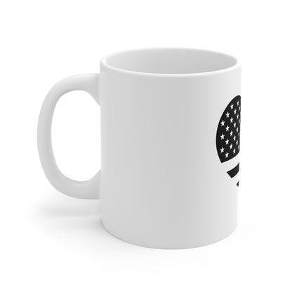 Blackout American Flag Heart Coffee Mug – Tactical Patriotic Love USA Mug – Stealth USA Pride Cup – Minimalist Flag Heart Mug Mug 11oz
