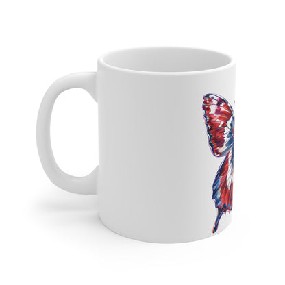 Patriotic Vibrant Butterfly Mug – Red White Blue High-Gloss Butterfly Coffee Mug – Bold Americana Art Cup – Premium USA Gift Mug Mug 11oz