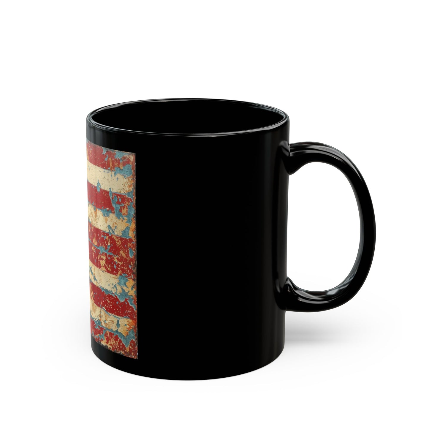 Distressed American Flag Black Mug — Vintage USA Coffee Cup (11oz/15oz)