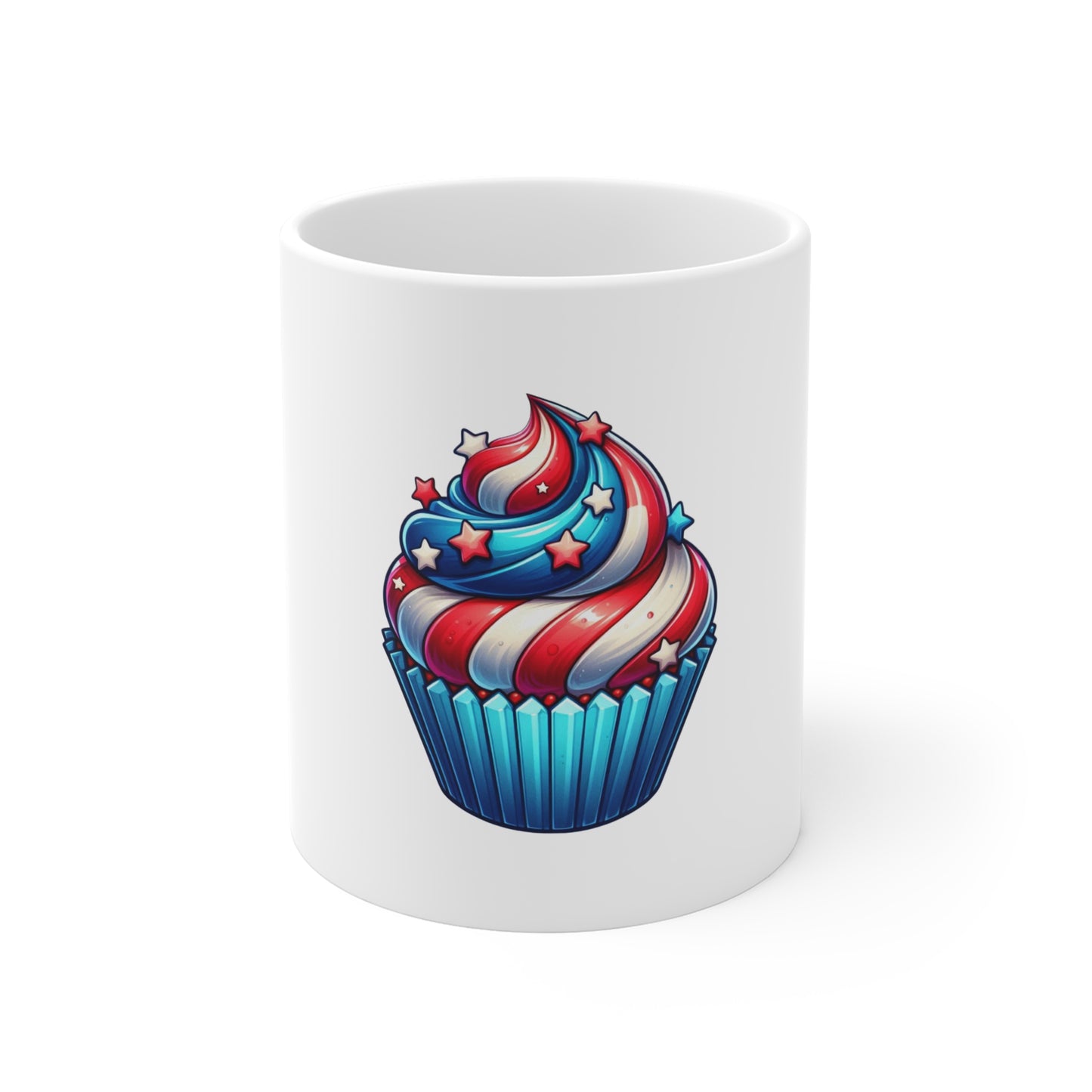 Patriotic Cupcake 11oz Mug - Fourth of July Red White Blue Dessert Coffee Cup
