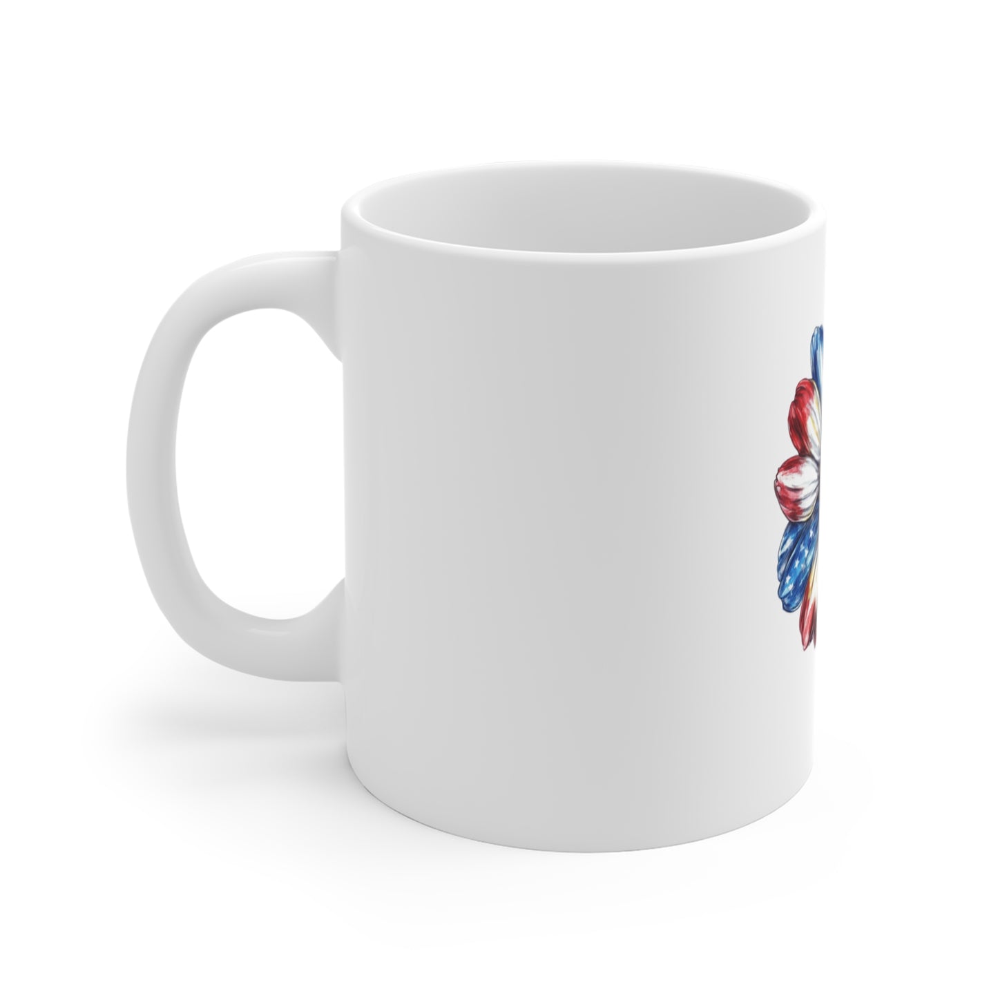 Patriotic Daisy 11oz Coffee Mug – Red White & Blue Floral Drinkware