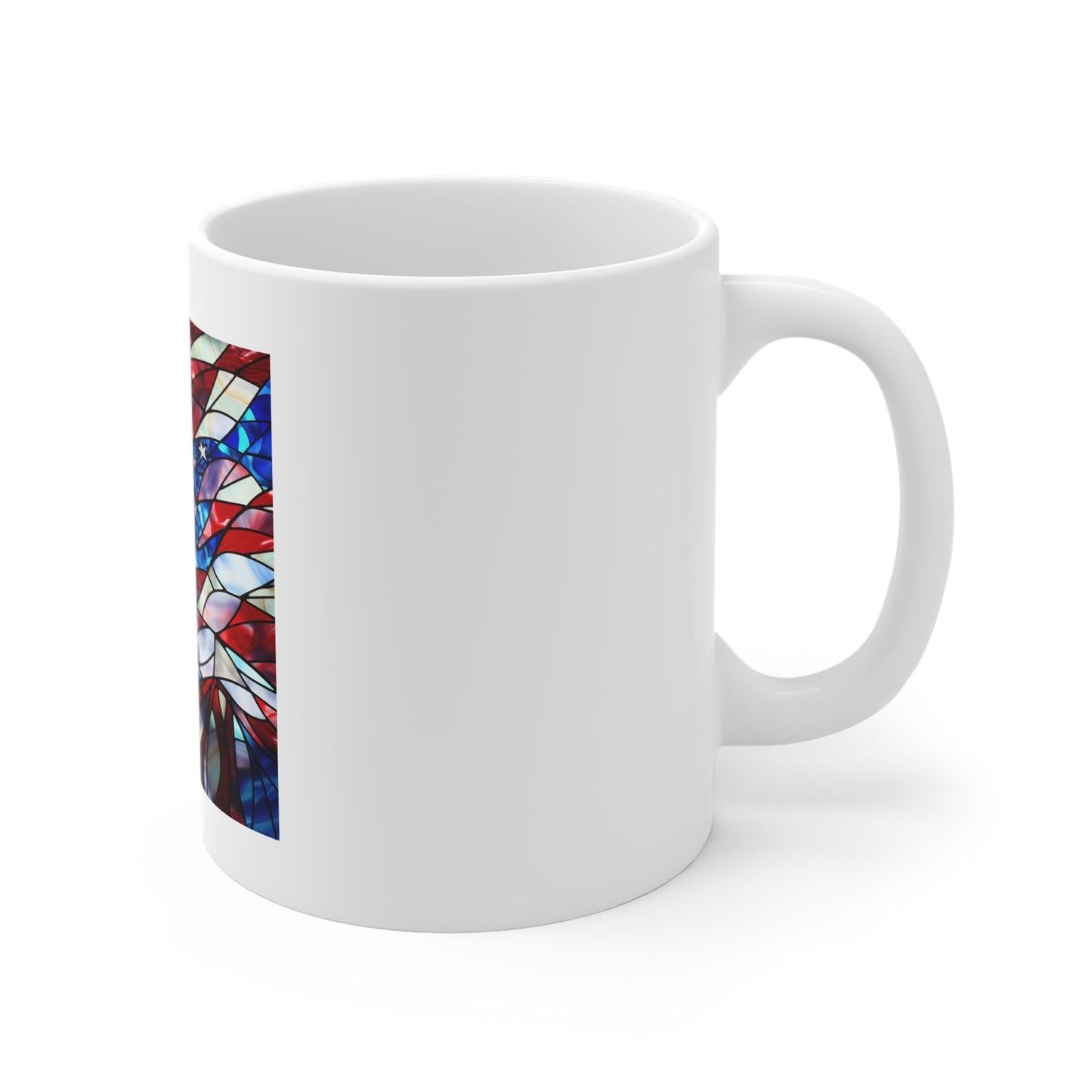 Stained Glass American Flag Coffee Mug – Radiant Stars Artistic Patriotic Mug – Colorful USA Flag Cup – Abstract Americana Gift – Premium Art Mug