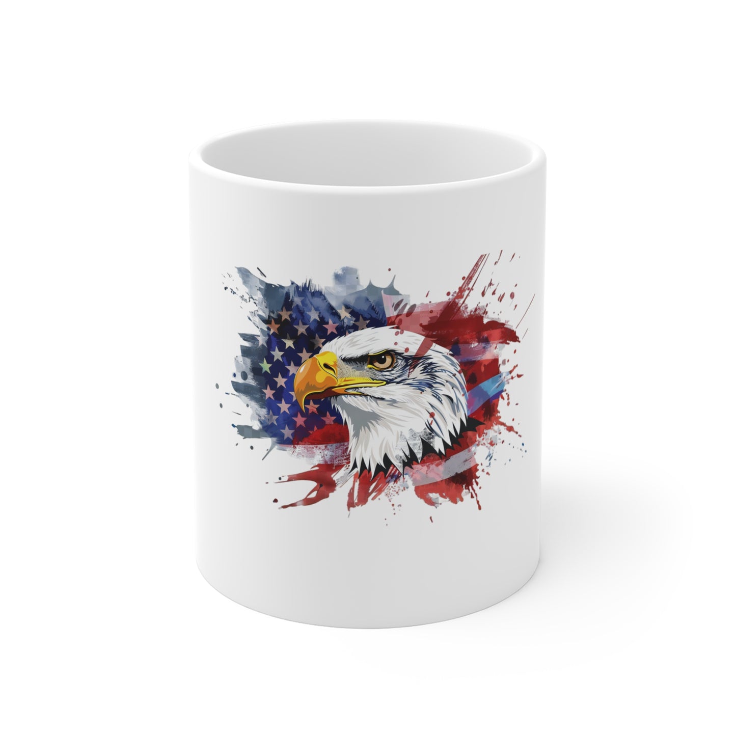 Patriotic Bald Eagle 11oz Coffee Mug — American Flag Splash Design