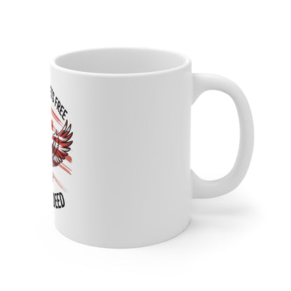 Patriotic Christian Mug — "Who the Son Sets Free Is Free Indeed" with Eagle & Flag, 11oz