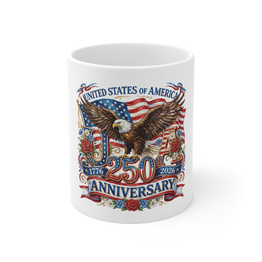 250th Anniversary Eagle Mug — United States of America 1776–2026 Patriotic Coffee Cup