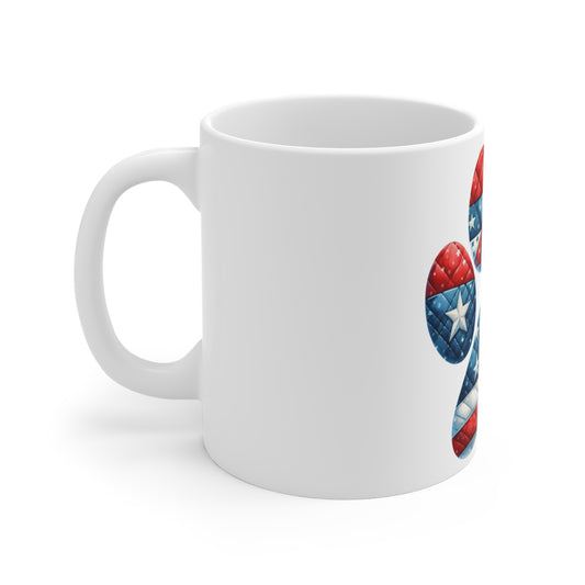 Patriotic Dog Paw Coffee Mug – American Flag Paw Print Mug – Red White Blue Pet Lover Mug – USA Dog Lover Gift Cup Patriotic Paw Print Mug — American Flag Dog Lover Coffee Cup (11oz)