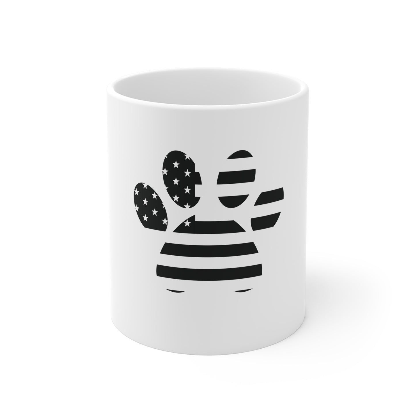 American Flag Paw Print Coffee Mug – Black & White USA Paw Mug – Patriotic Dog Lover Cup – Pet Lover Gift Mug Mug 11oz