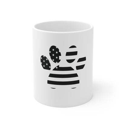 American Flag Paw Print Coffee Mug – Black & White USA Paw Mug – Patriotic Dog Lover Cup – Pet Lover Gift Mug Mug 11oz