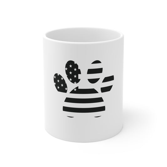 American Flag Paw Print Coffee Mug – Black & White USA Paw Mug – Patriotic Dog Lover Cup – Pet Lover Gift Mug Mug 11oz