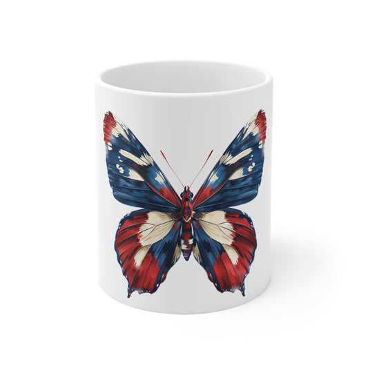 Patriotic Brushstroke Butterfly Mug – Red White Blue Abstract Butterfly Coffee Mug – Artistic Americana Cup – Bold Freedom Art Mug Mug 11oz