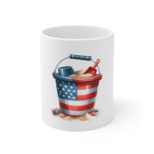 American Flag Beach Bucket 11oz Mug
