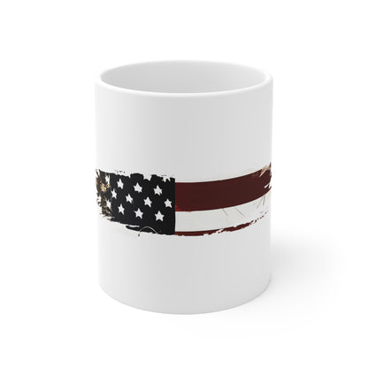 Industrial USA Flag Brush Stroke Mug – Metallic American Flag Coffee Cup – Modern Steel Patriotic Design Mug 11oz