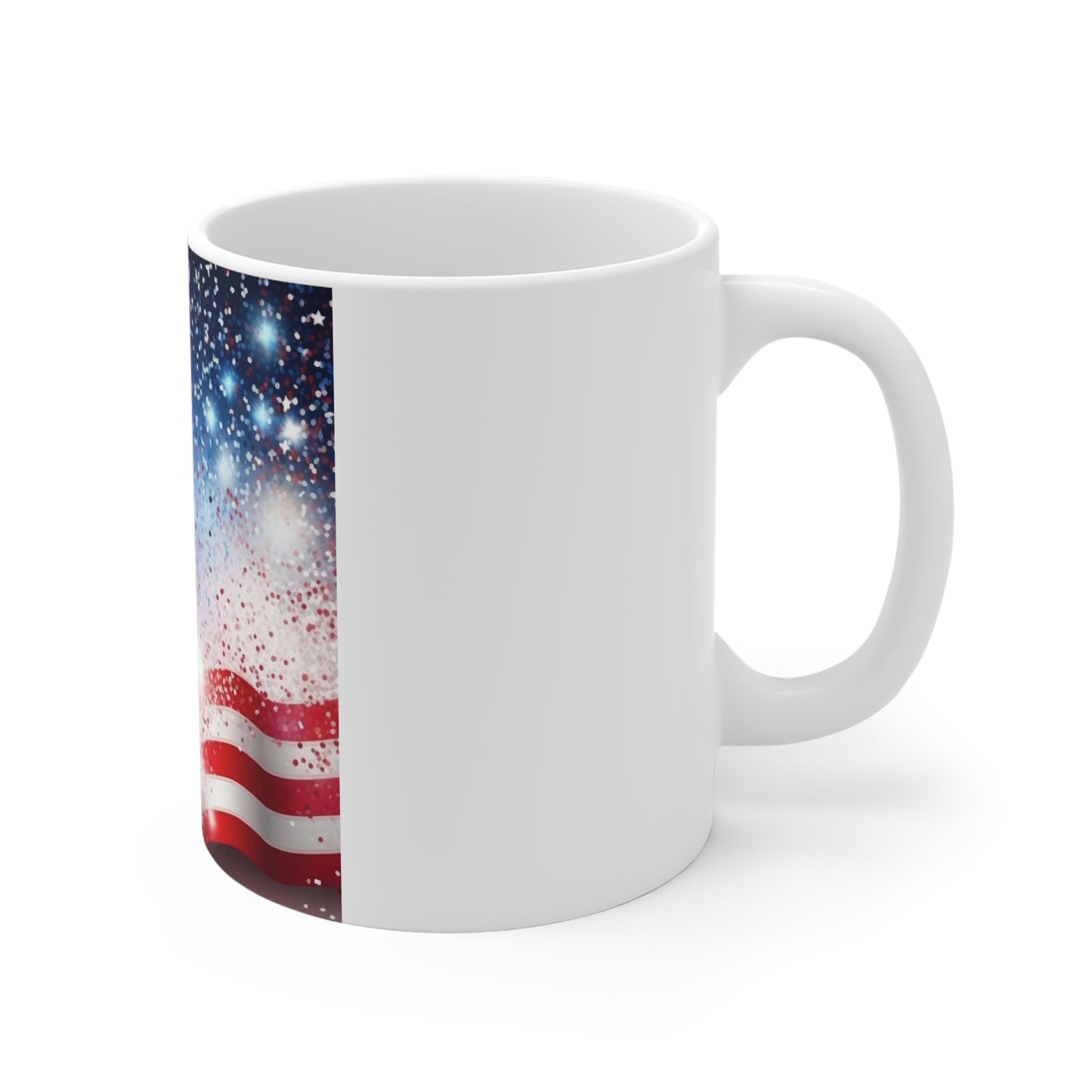 Sparkling Stars & Stripes Coffee Mug – Patriotic Glitter Wave Mug – Firework Americana Cup – Red White Blue Celebration Design Patriotic Stars & Stripes Coffee Mug – 11oz American Flag Design