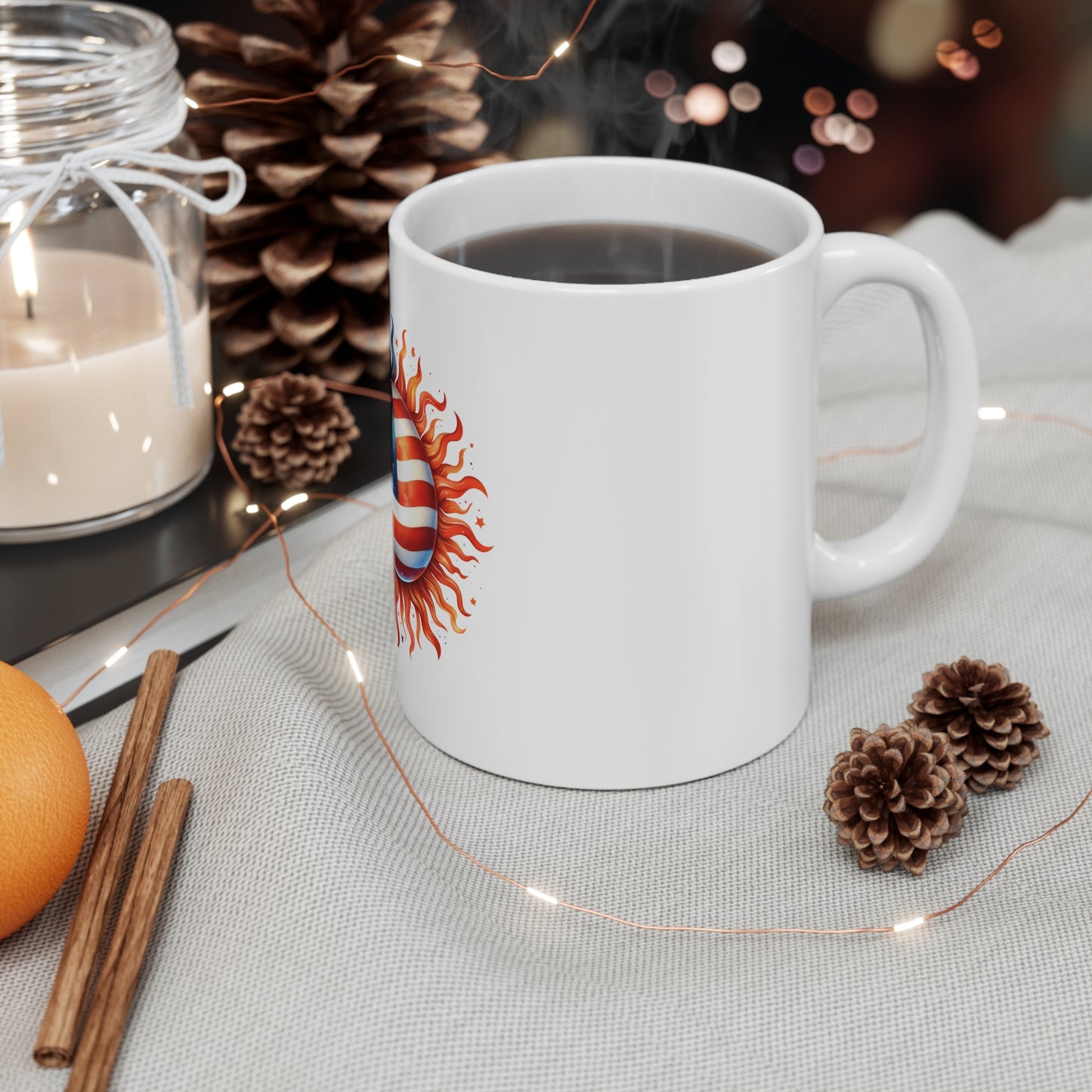American Flag Sun Mug — Patriotic Stars & Stripes Coffee Cup (11oz)